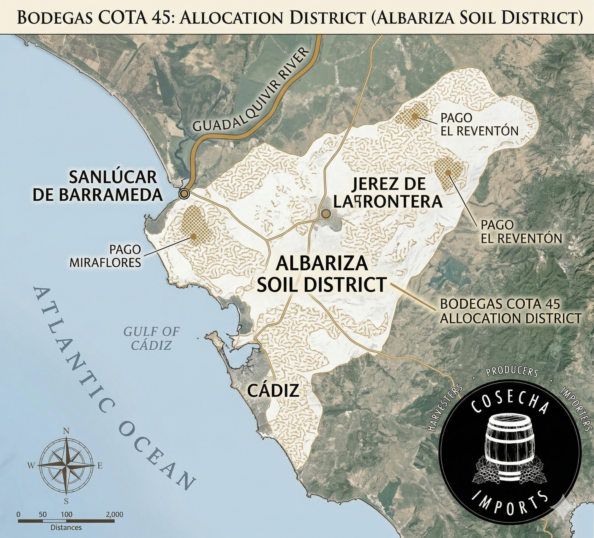a map showing cota 45 wines in sherry terroir 